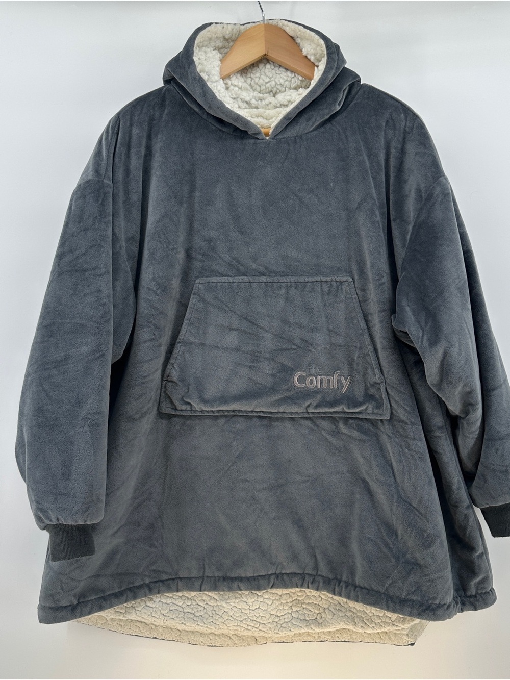 The Comfy Gray Sherpa Lined Oversized Wearable Blanket Hoodie One Size